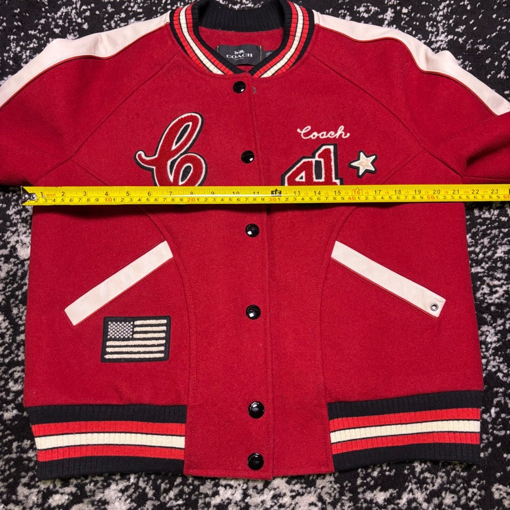 Coach New York Mens Wool Leather Varsity Jacket Red F34122 L - Picture 7 of 8